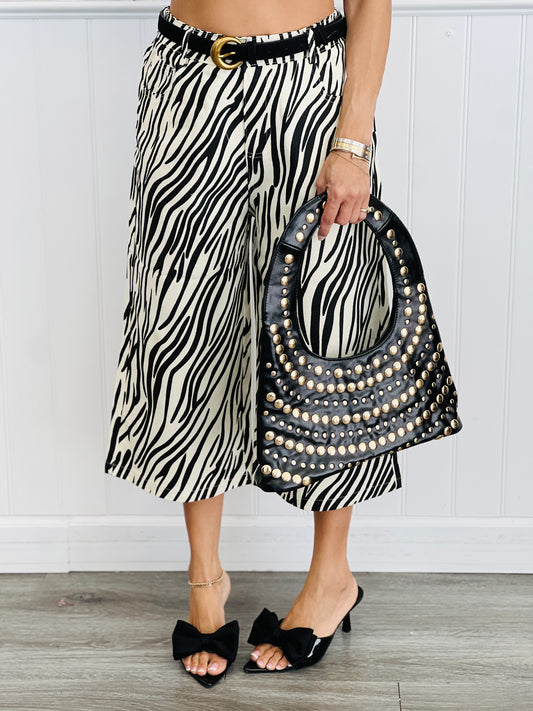 Zebra Print Wide Leg Cropped Pants (Reg.)