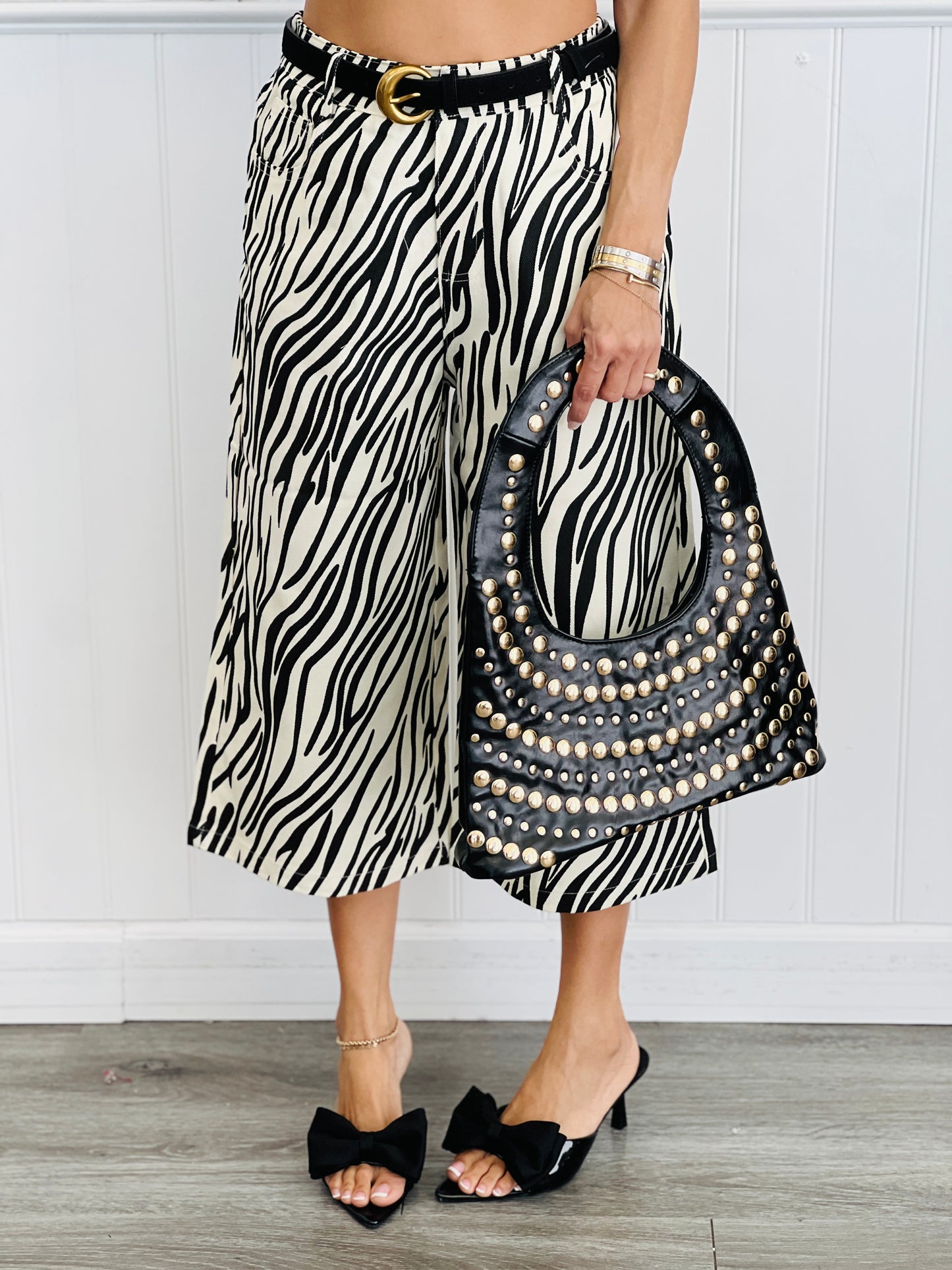 Zebra Print Wide Leg Cropped Pants (Reg.)