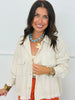 Natural Distressed Hem Button Up Top (Reg. and Plus)
