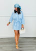 Blue Button Down Mini Shirt Dress (Reg. and Plus)
