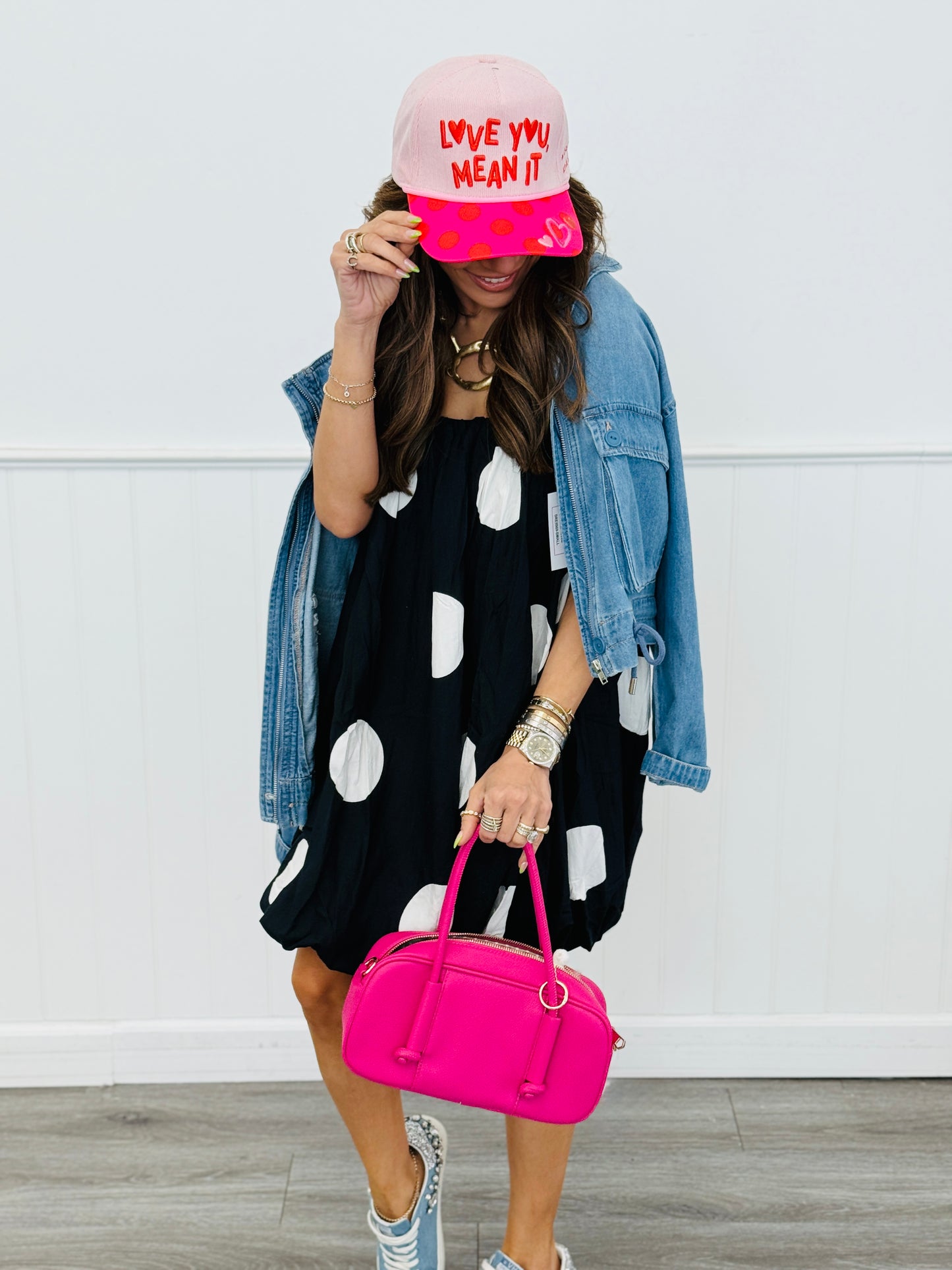 Black Polka Dot Bubble Hem Mini Dress (Reg.)