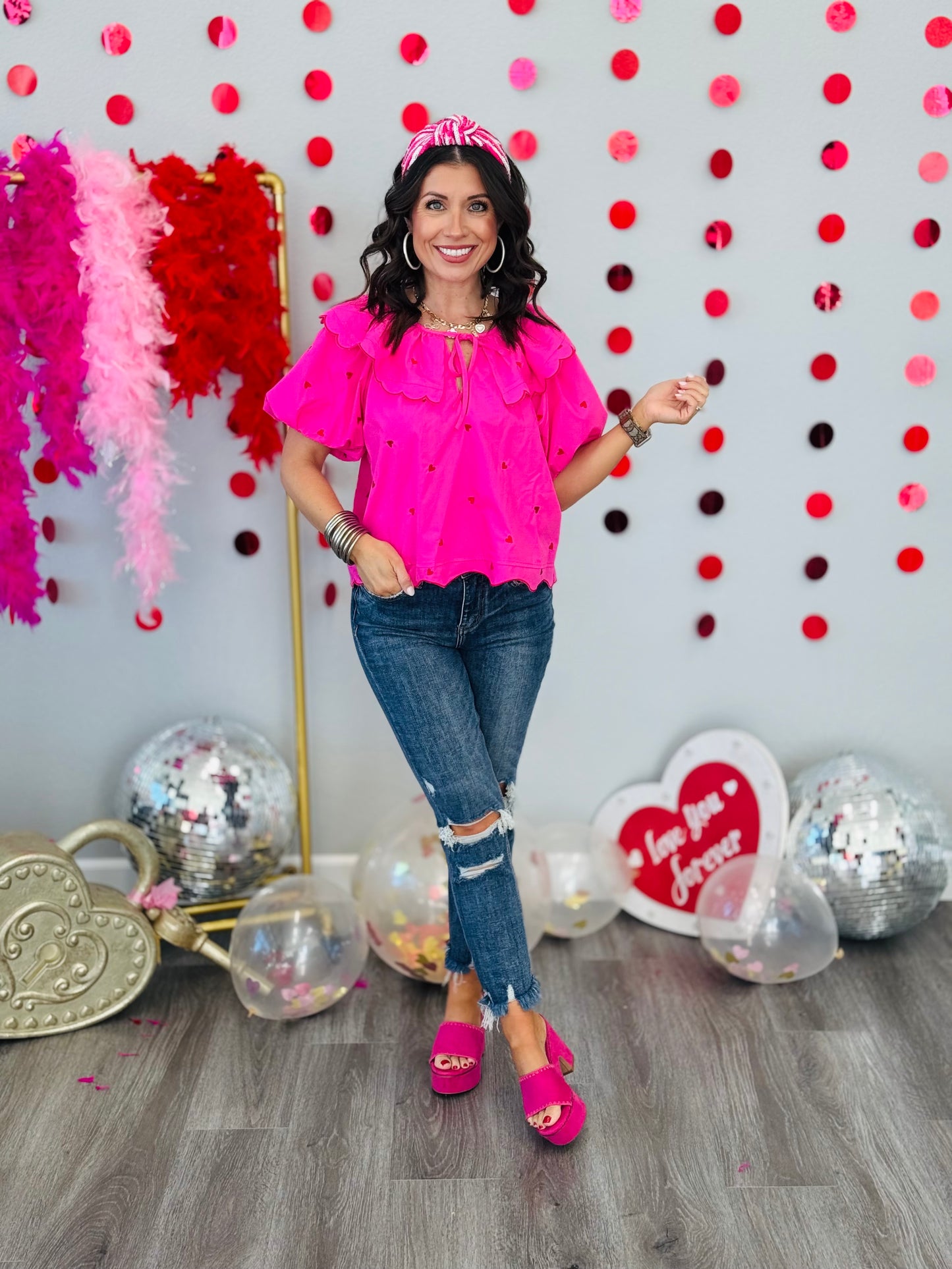 Pink Heart Embroidered Blouse (Reg.)