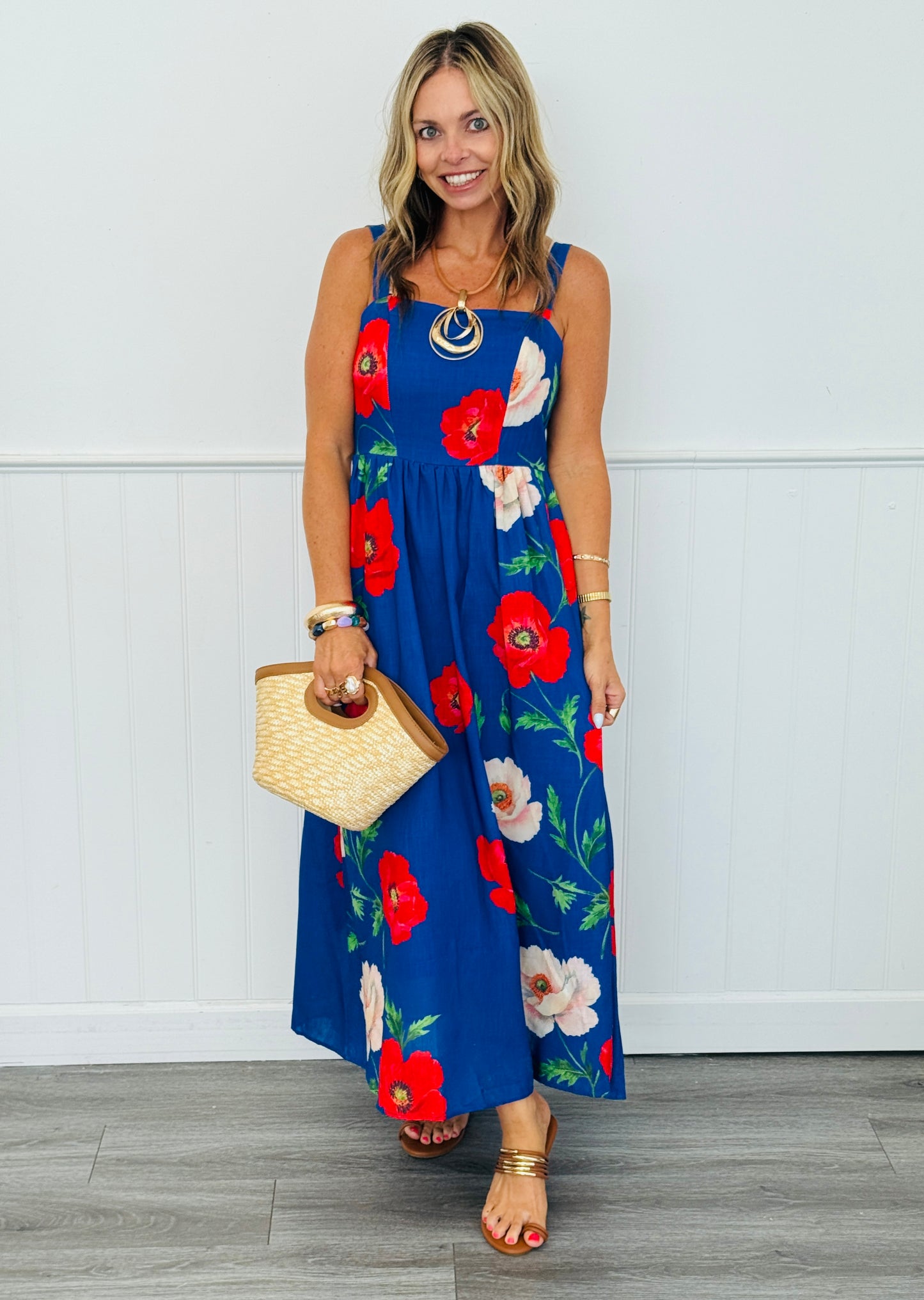 Cobalt Multi Bold Poppy Midi Dress (Reg & Plus)