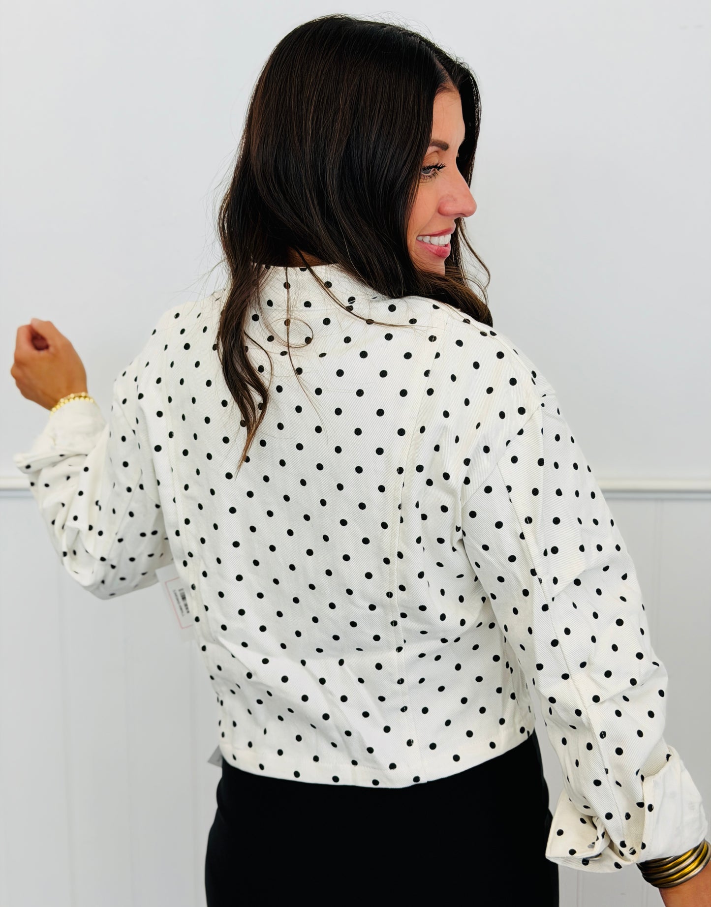 White Combo Polka Dot Twill Zip Up Jacket (Reg & Plus)