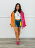 POL Green/Pink Multi Print Kimono Jacket (OS)