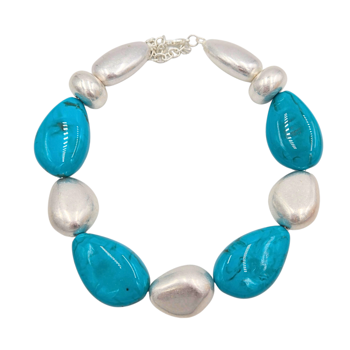 Turquoise & Silver Chunky Beaded Necklace