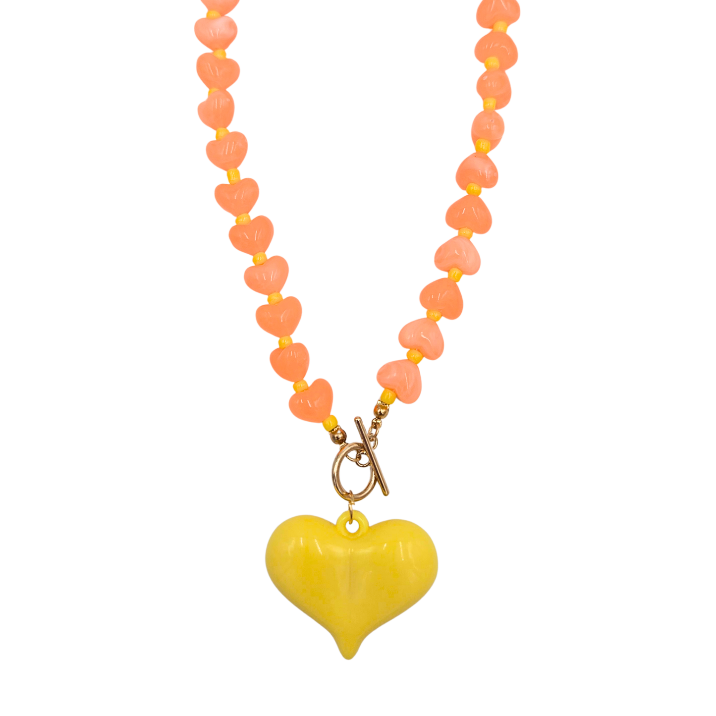 Orange Sherbet Heart Beaded Necklace