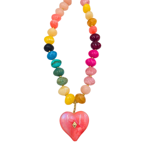 Coral Heart Pendant Necklace