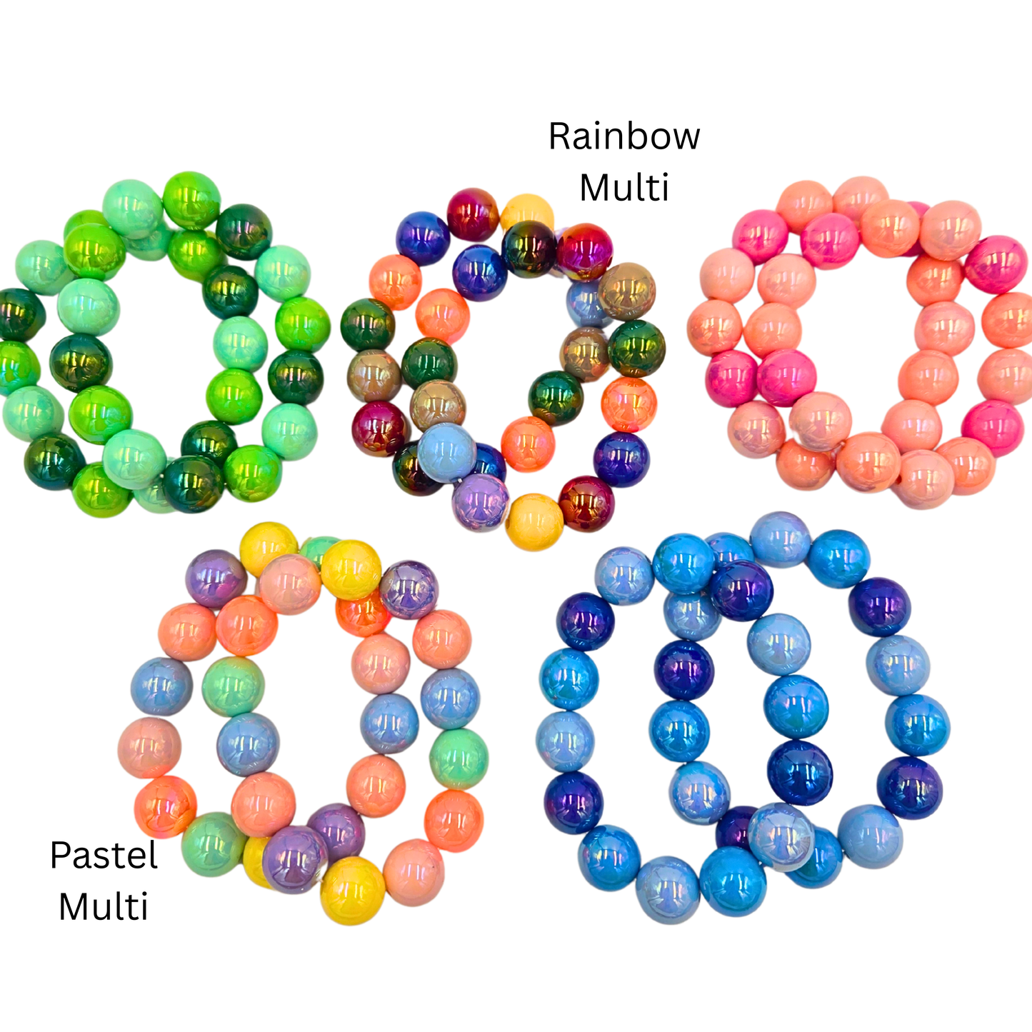 Iridescent Gumball Beaded Stretch Bracelet Set (5 colors)
