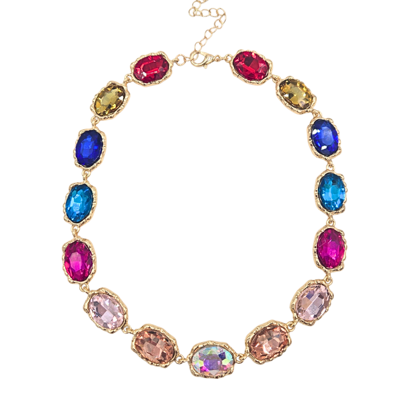 Rainbow Ombre Oval Jewel Necklace