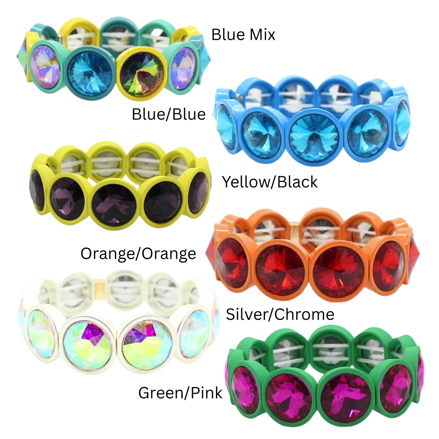 Jewel and Enamel Stretch Bracelet Mix 1 (6 colors)