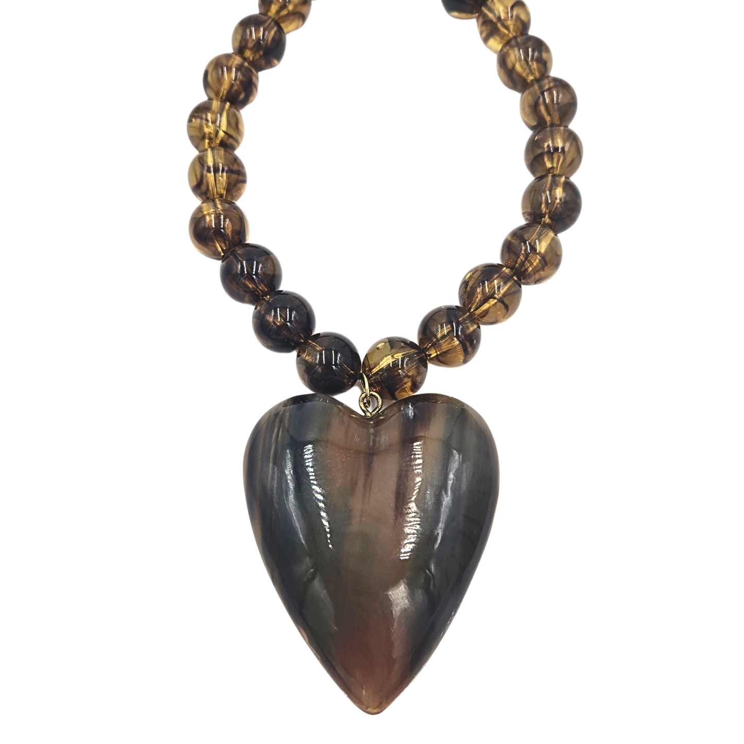 Jennifer Thames - Tortoise Bead Necklace with Large Horn Heart Pendant