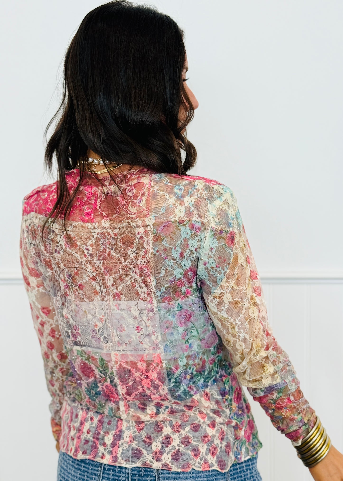 Patchwork Floral All Lace LS Top (Reg. and Plus)