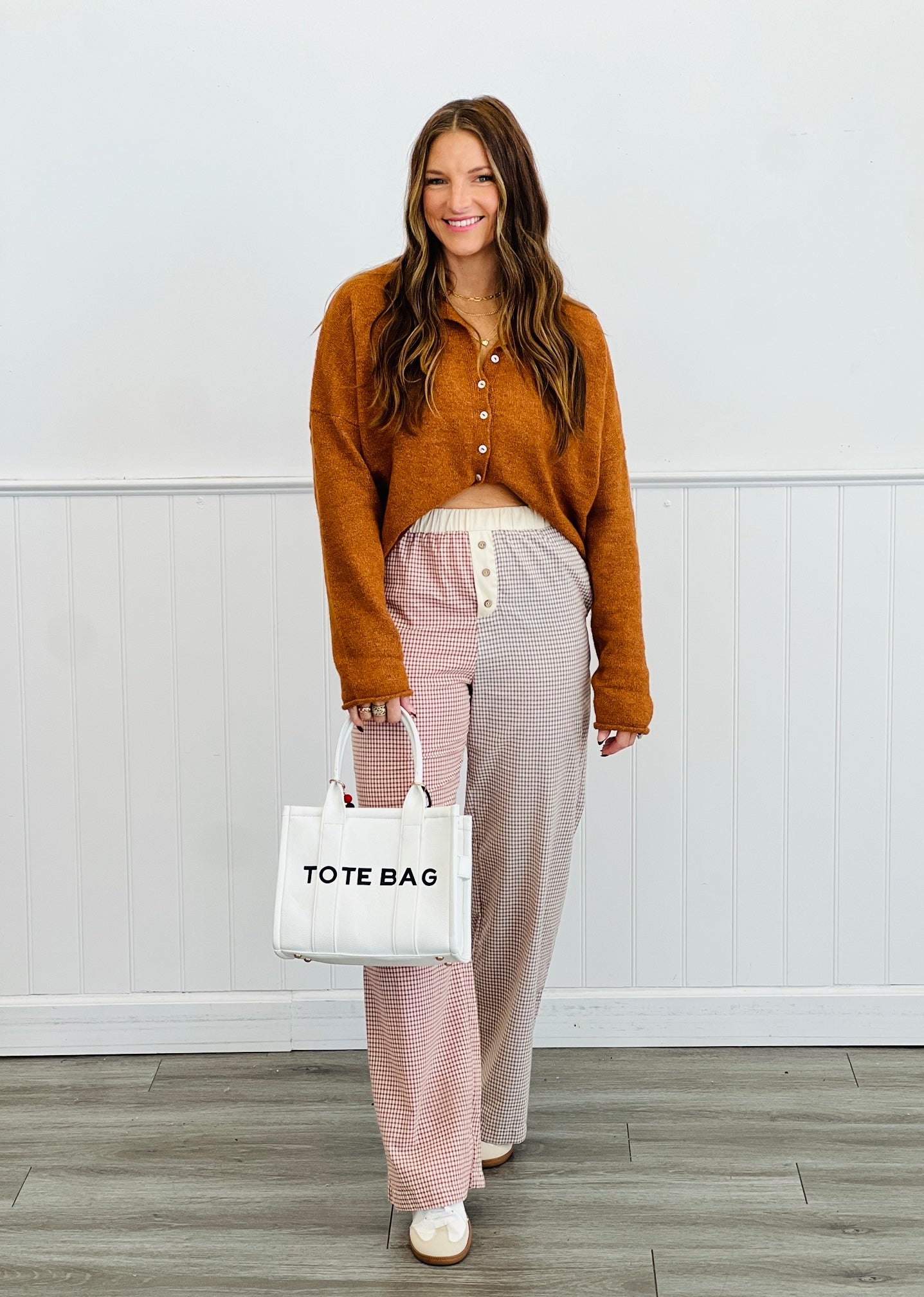 Gingham Print Colorblock Pants (Reg.) - 2 Colors