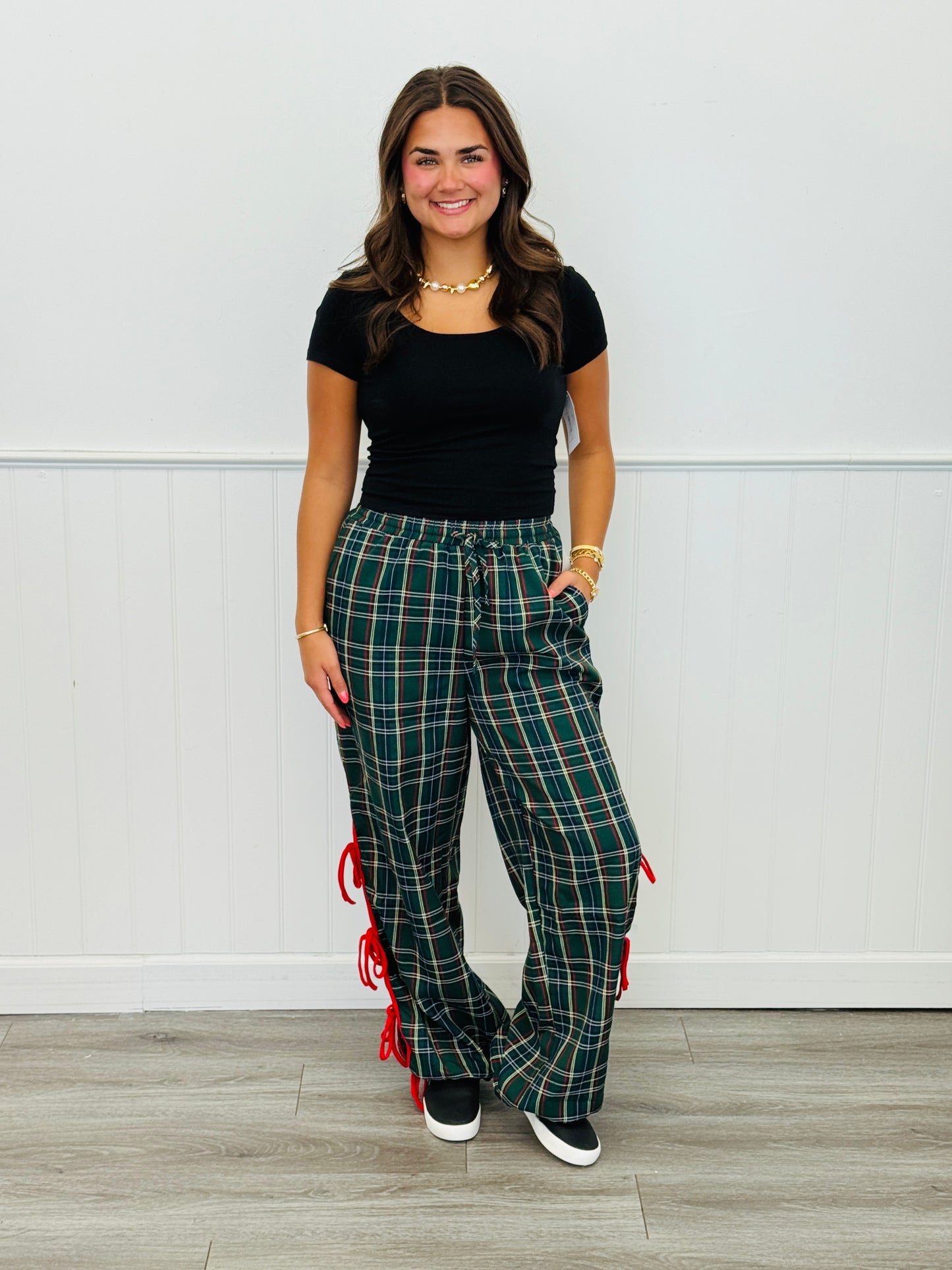 H Green Plaid Side Tie Jogger Pants (Reg. and Plus)