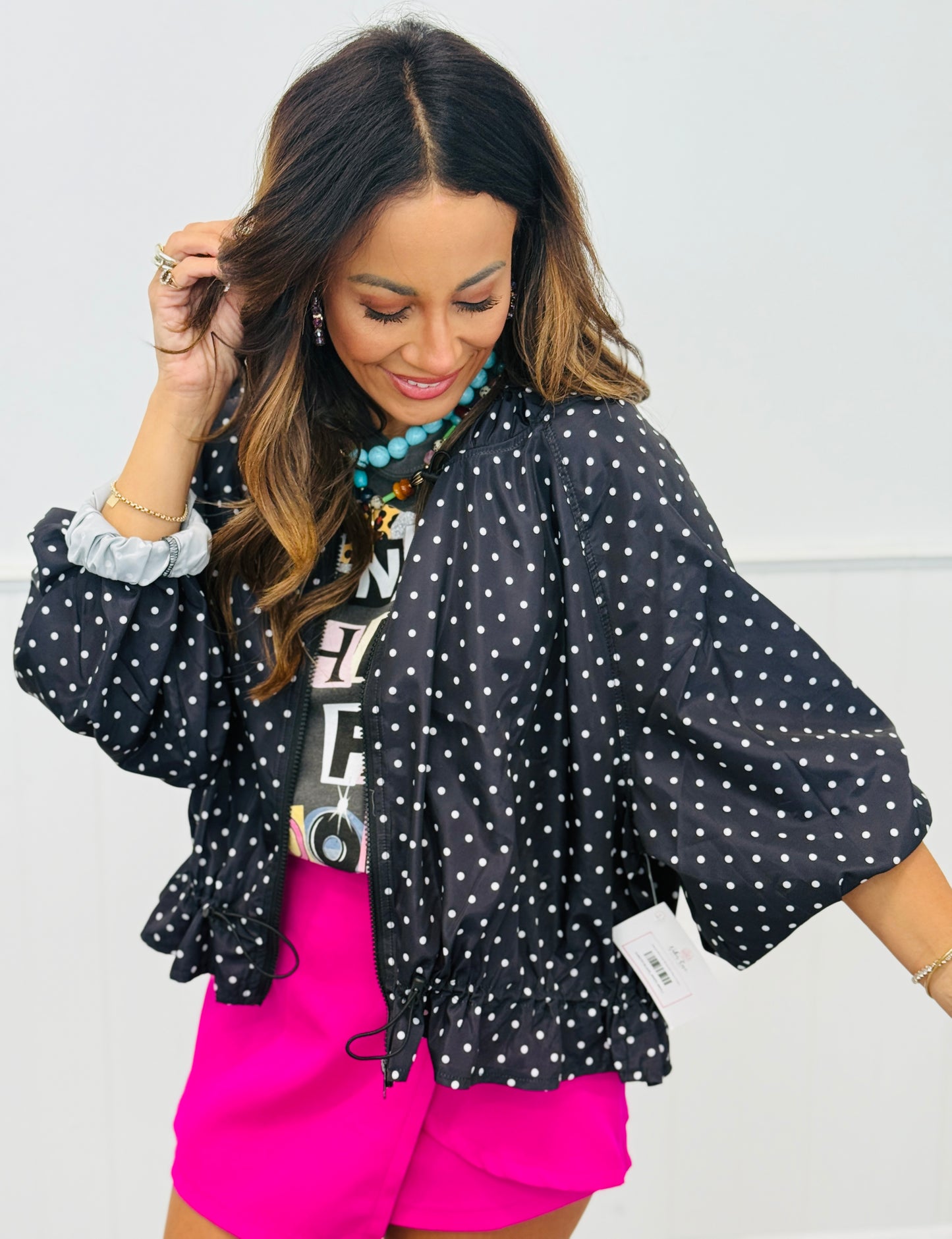 Polka Dot Windbreaker Zip Up Jacket (Reg.) - 2 Colors