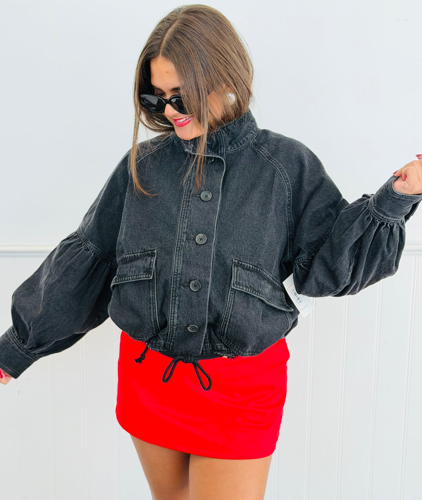 Black Denim High Neck Jacket (Reg. and Plus)