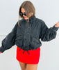 Black Denim High Neck Jacket (Reg. and Plus)