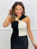 Black Colorblock Criss Cross Neck Top (Reg.)