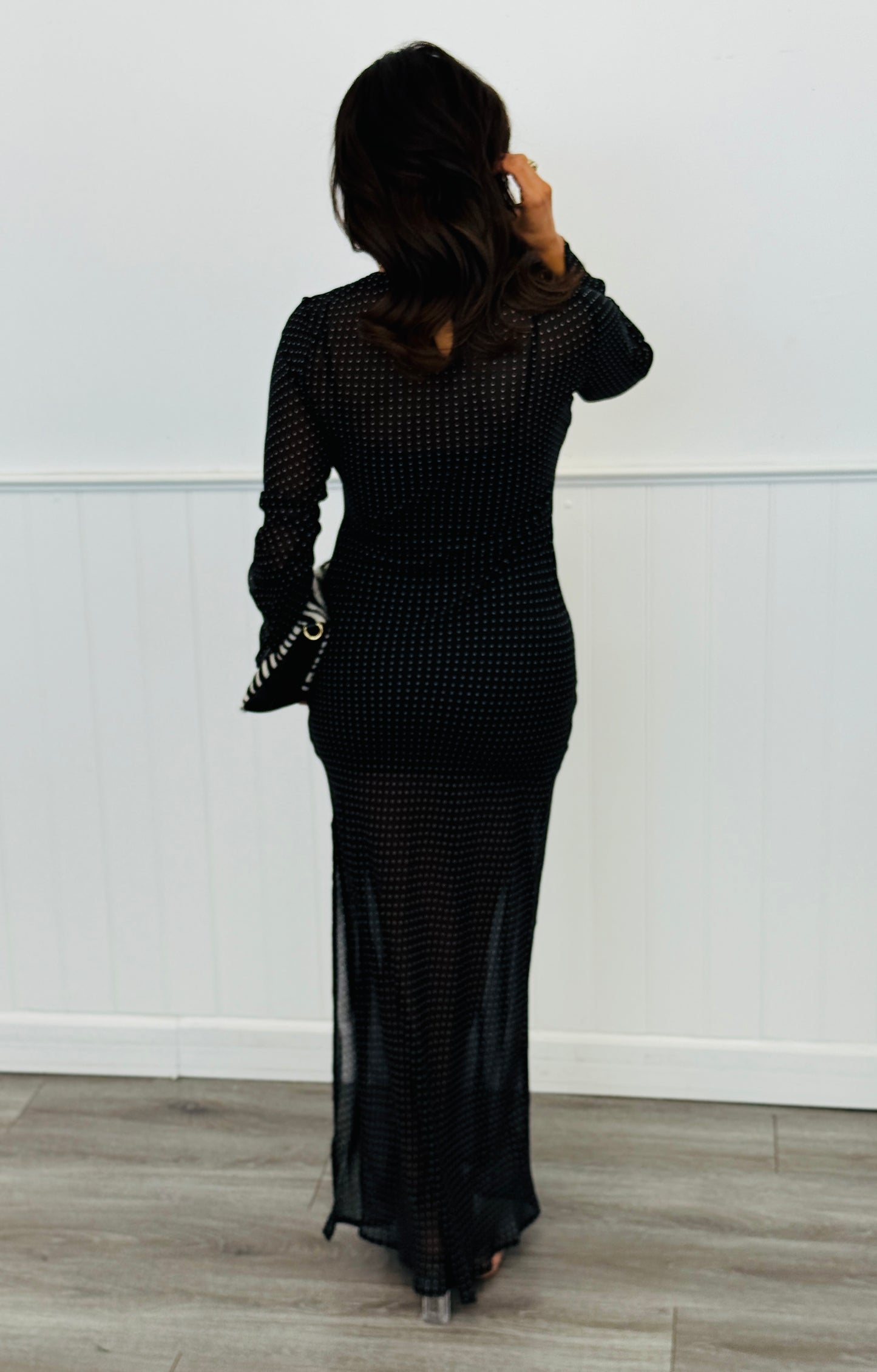 Polka Dot Sheer Side Slit Maxi Dress (Reg.)