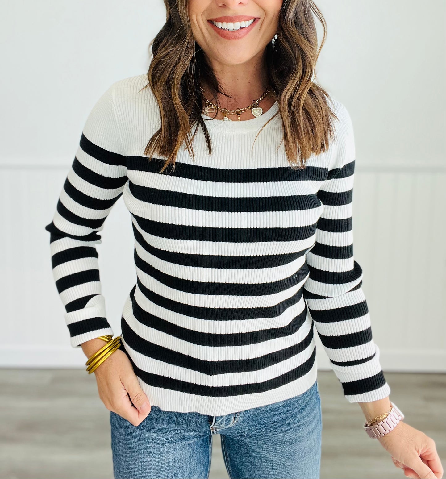 Striped Round Neck Pullover Top (Reg.) - 3 Colors