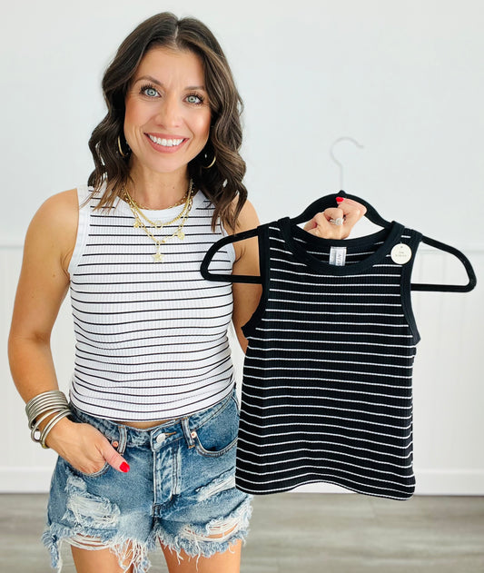 Striped Seamless Tank Top (Reg & Plus)-2 Colors