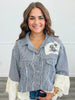 POL Striped Denim Floral Patch Jacket (Reg.)
