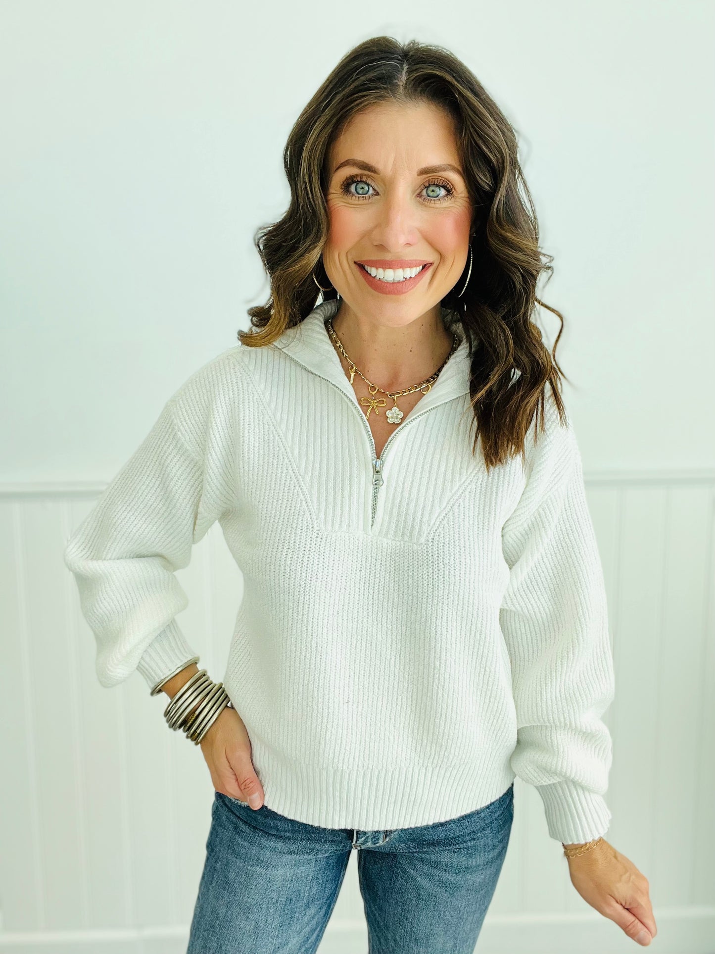 Quarter Zip Sweater Top (Reg.) - 5 Colors