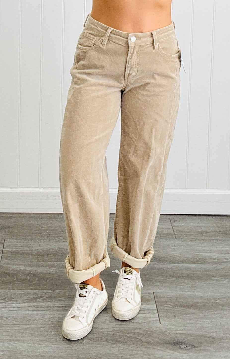Risen Tan Corduroy Barrel Babe Jeans (Reg. & Plus)