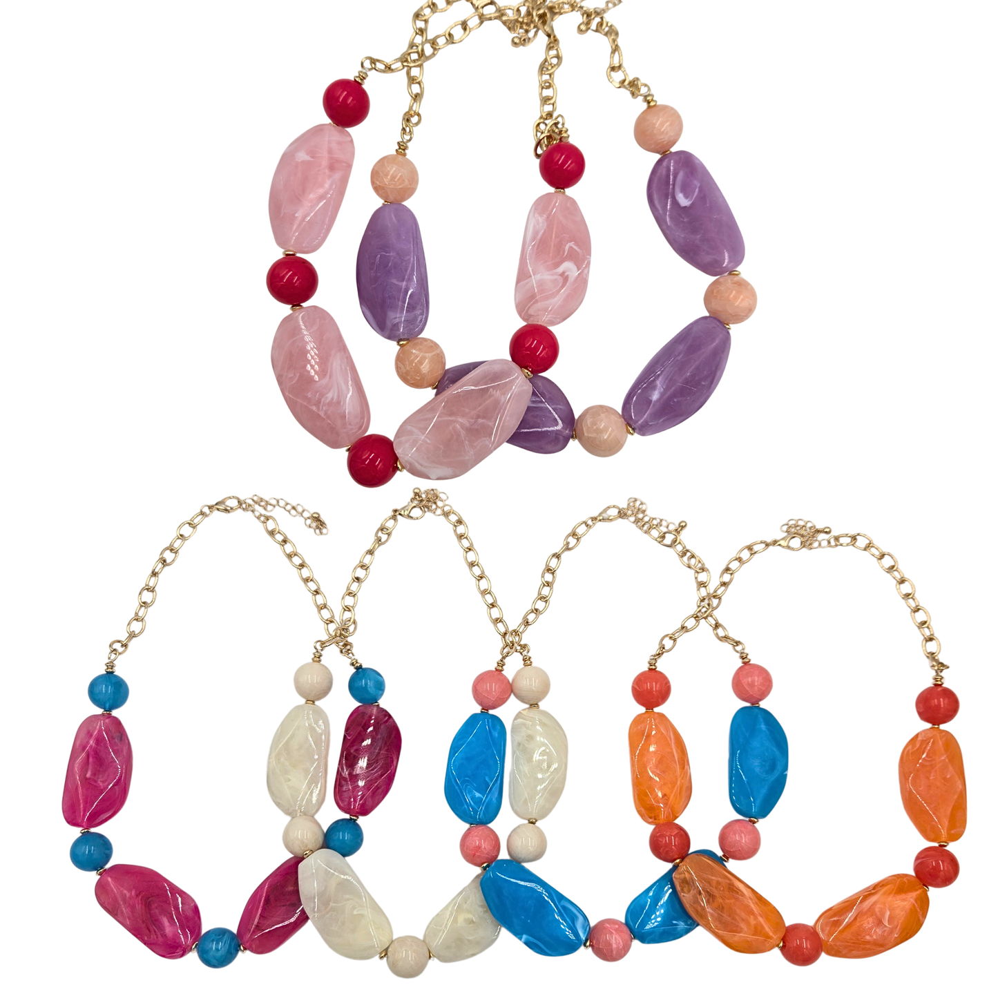 Marble Pendant Beaded Necklace (6 colors)