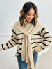 Oatmeal Striped Tie Scarf Sweater Top (Reg & Plus)