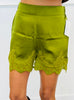Olive Satin Lace Trim Shorts ( Reg.)