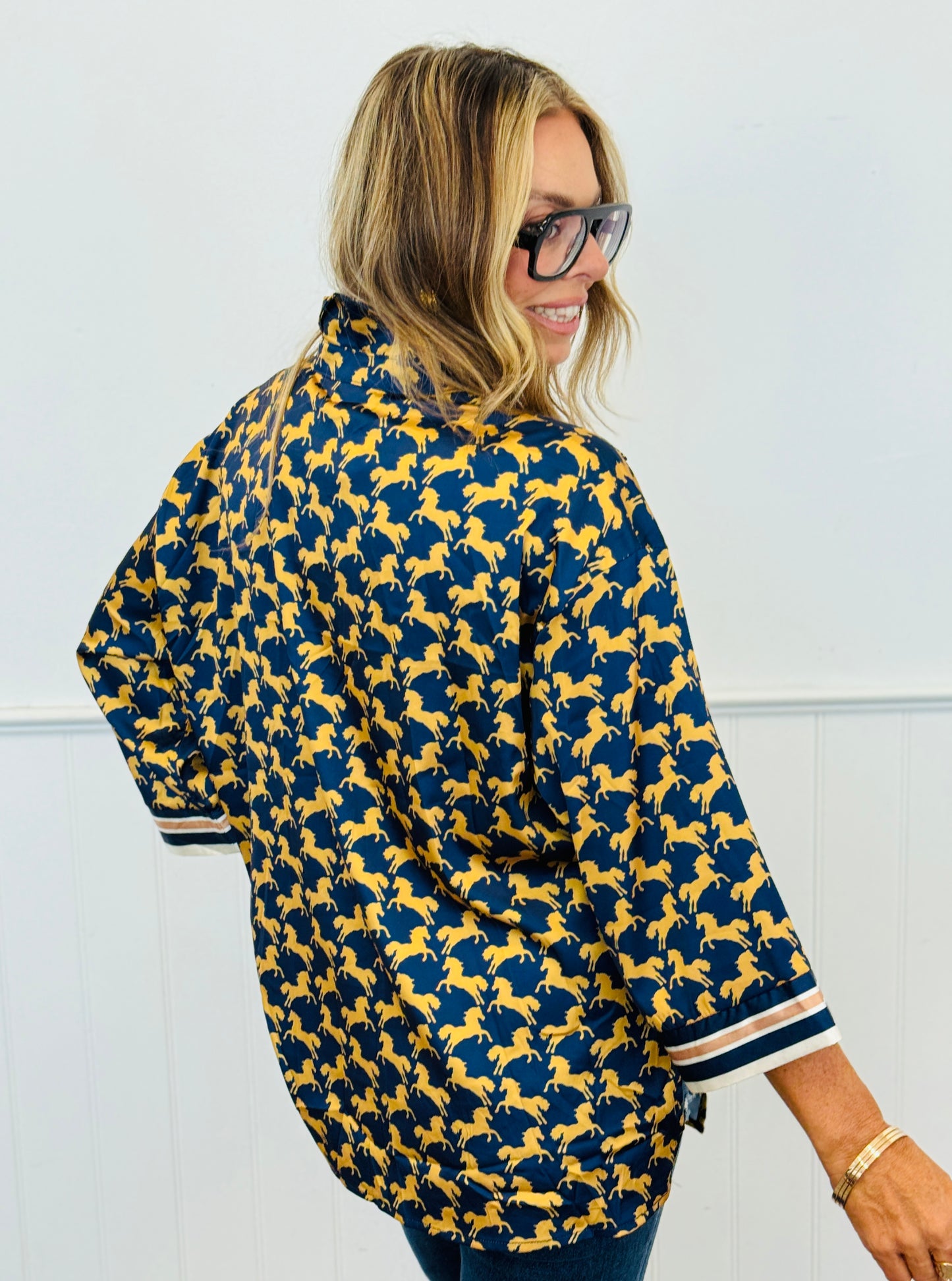 Horse Print Contrast Stripe Shirt (Reg.) - 3 Colors