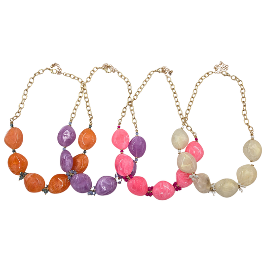 Marble & Bead Statement Necklace (4 colors)