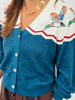 Queen Of Sparkles Blue & Ivory Colorblock Duck Rhinestone Cardigan (Reg. and Plus)