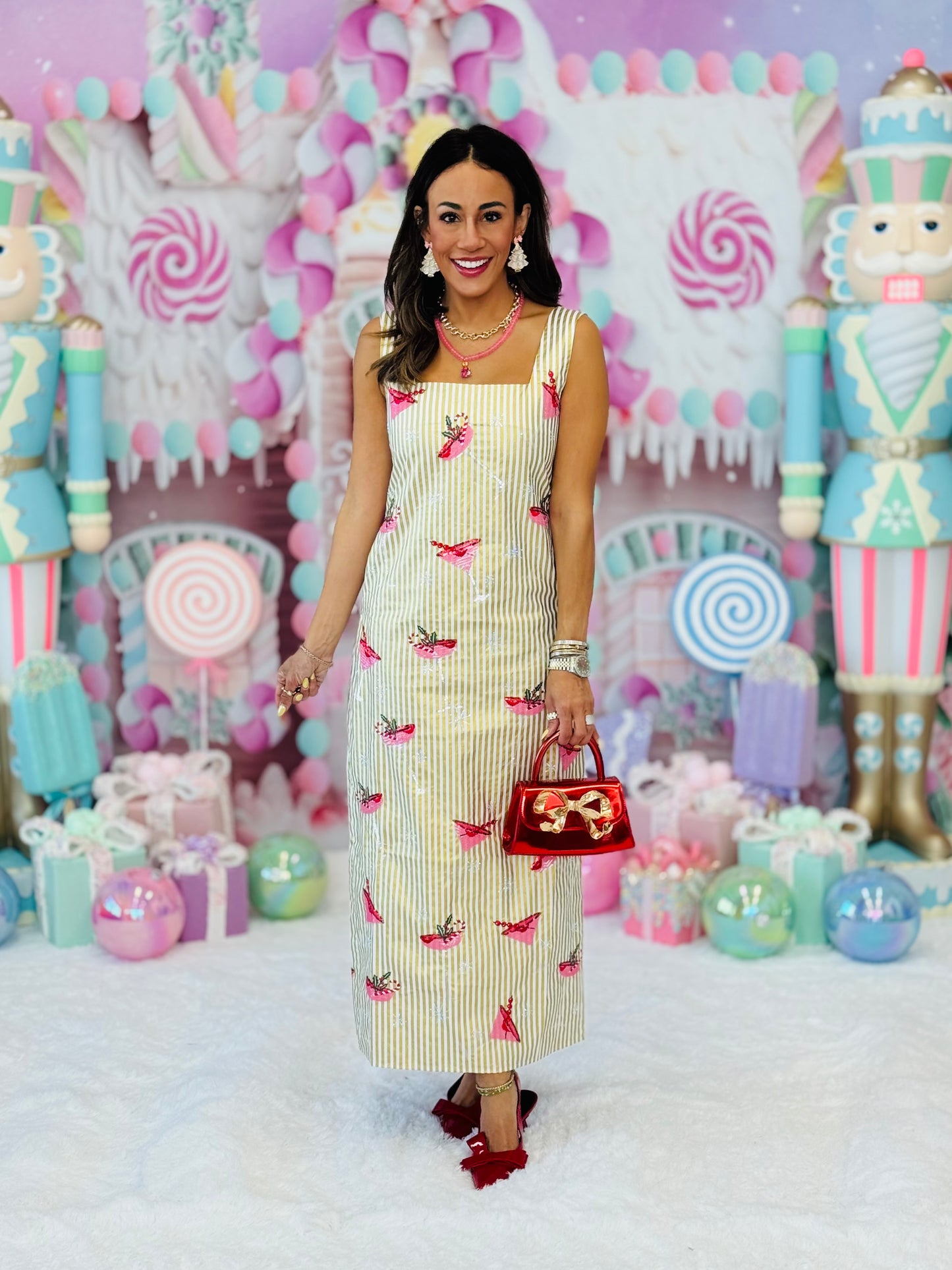 Queen Of Sparkles Gold Metallic Stripe Christmas Cocktail Dress (Reg. & Plus)