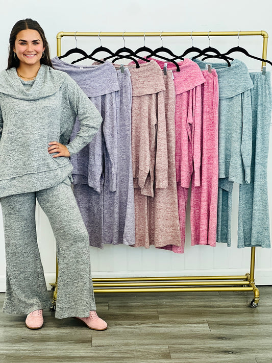Dear Scarlett Fold Over Collar Detail Top & Pants Set (Reg. and Plus) - 5 Colors