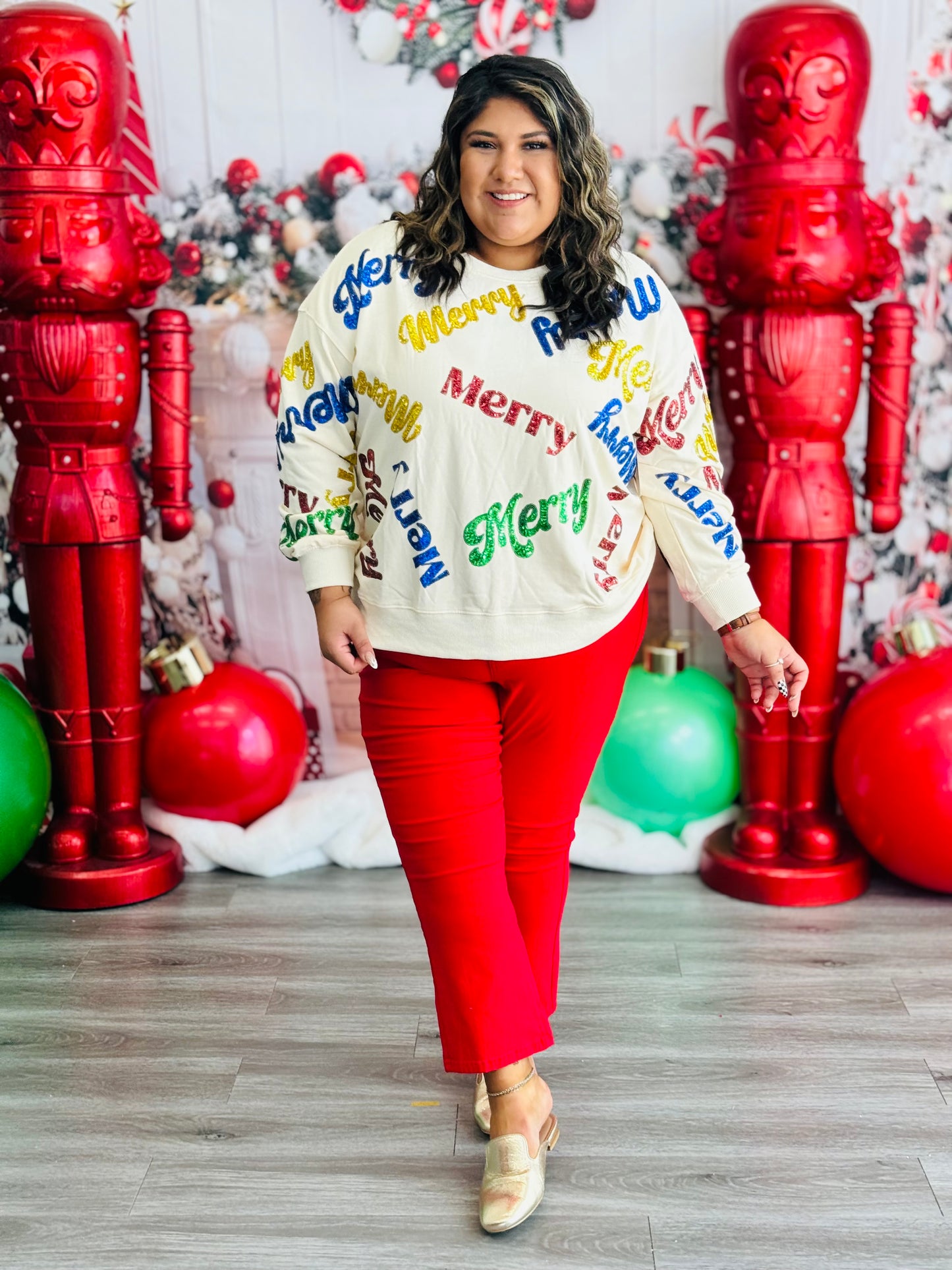 Multi Merry Sequined Sweatshirt (Reg)-2 Colors