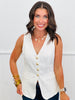 White Button Down Vest Top (Reg.)