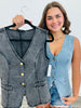 Washed Denim Button Down Vest Top (Reg.)-2 Colors