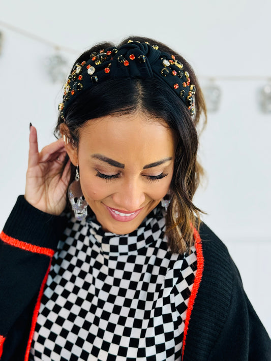 Black & Orange Crystal Headband