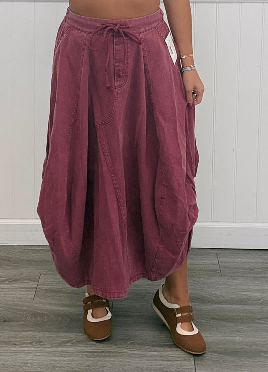Washed Chili Denim Balloon Maxi Skirt (Reg & Plus)