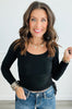 Ribbed Long Sleeve Cinched Top (Reg. & Plus)- 5 Colors