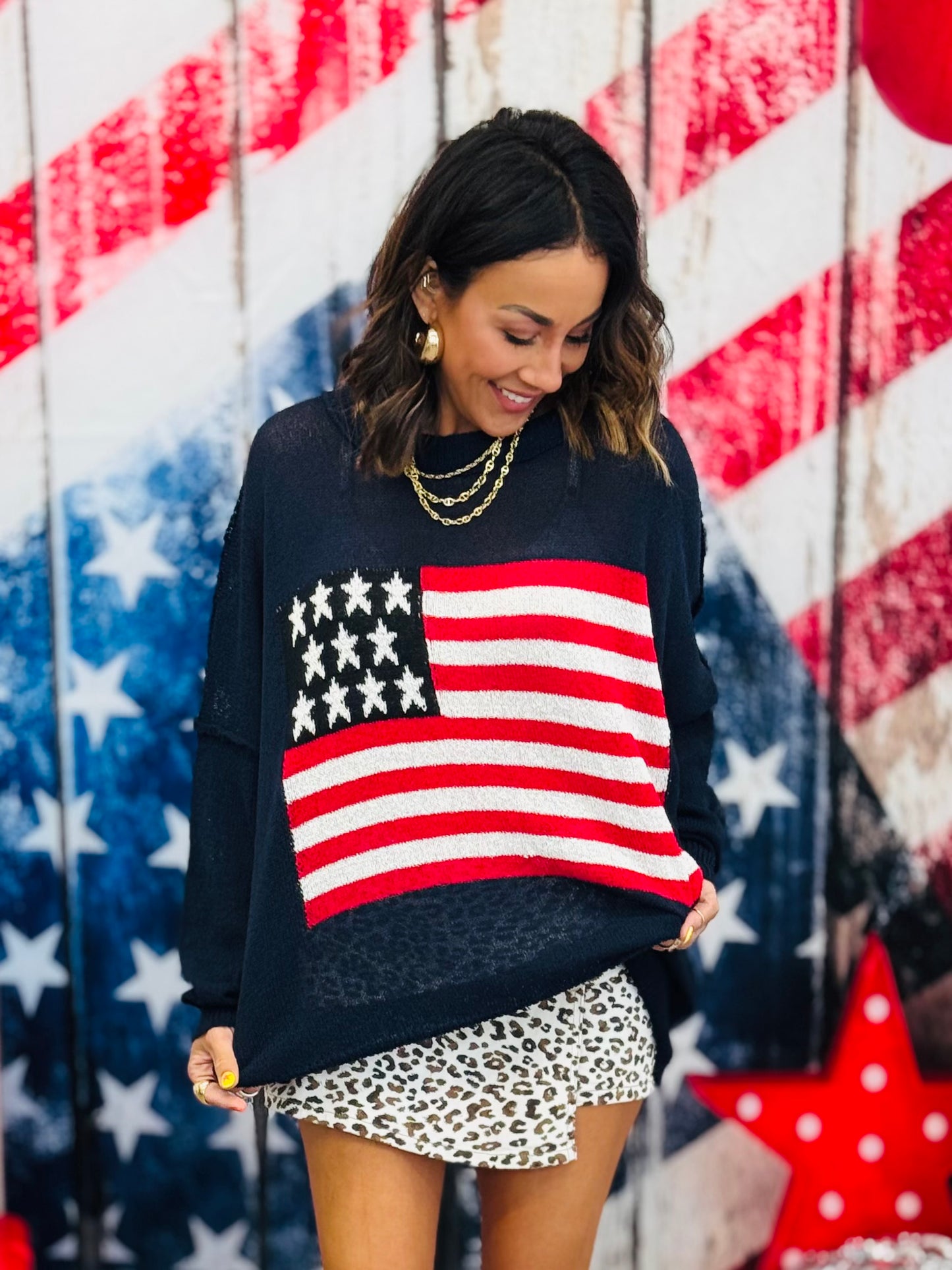American Flag Pullover Sweater (Reg & Plus)-2 Colors