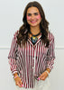 Wine Vertical Striped Charmeuse Blouse (Reg.)