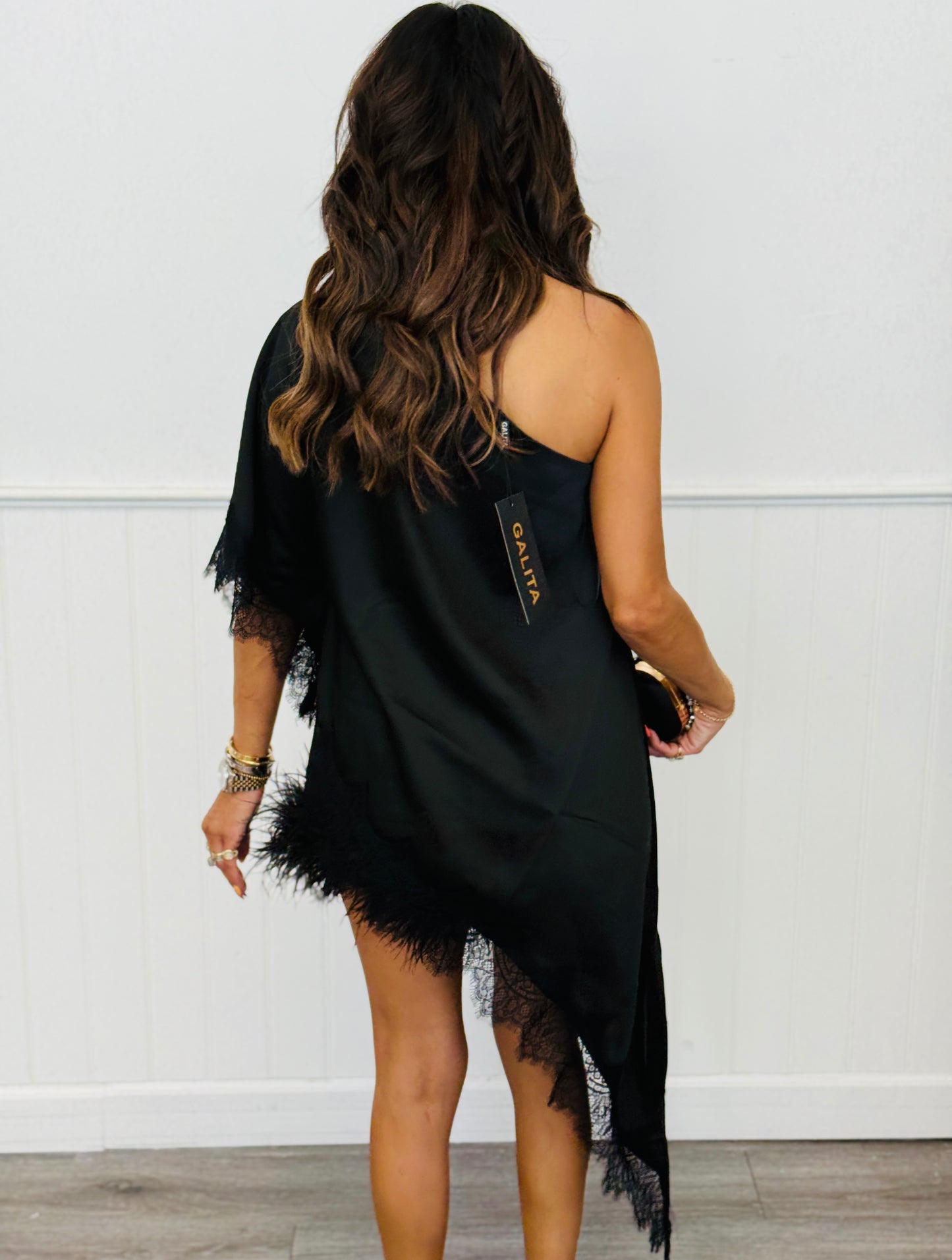 Black Asymmetrical Lace Hem Blouse (Reg.)