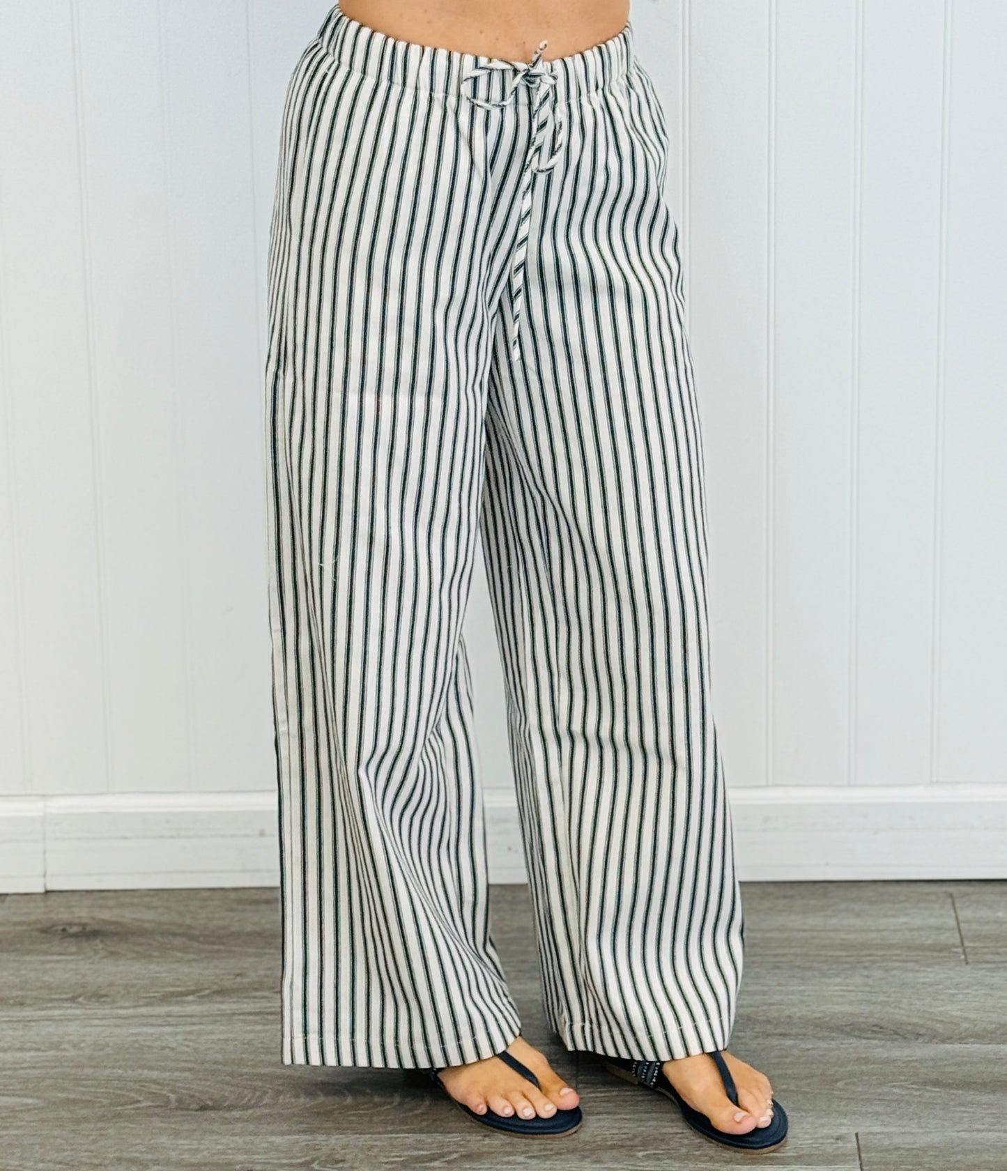 Navy Striped Wide Leg Pants (Reg. and Plus)