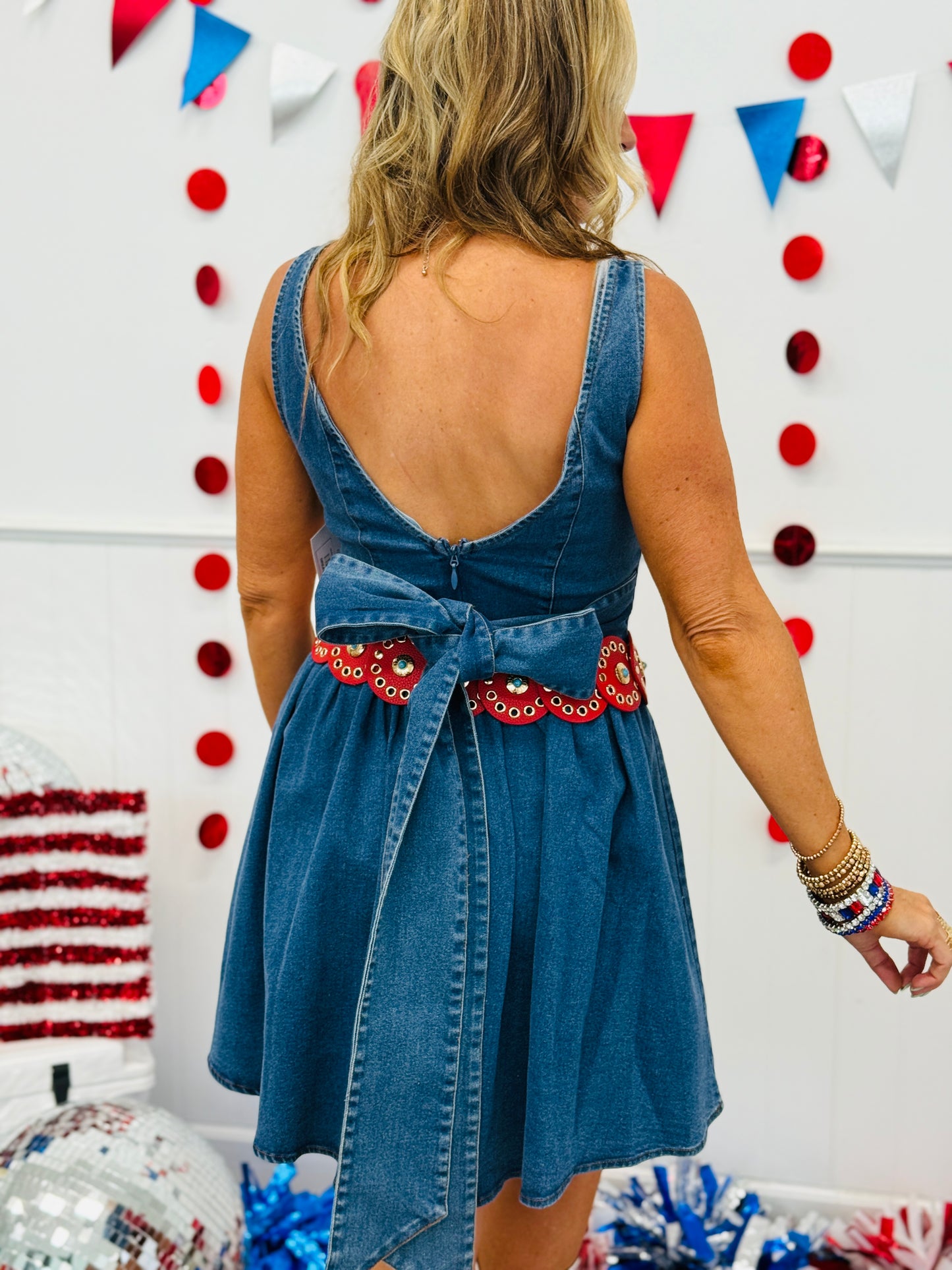 Denim Back Bow Mini Dress (Reg.)