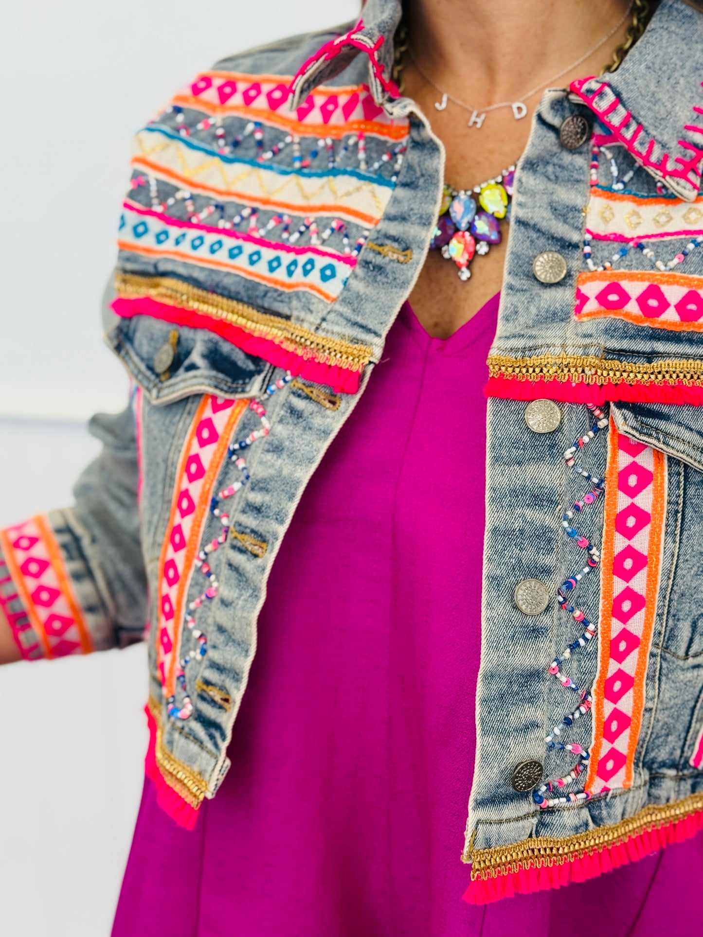 POL Denim Embroidered Aztec Design Jacket (Reg.)