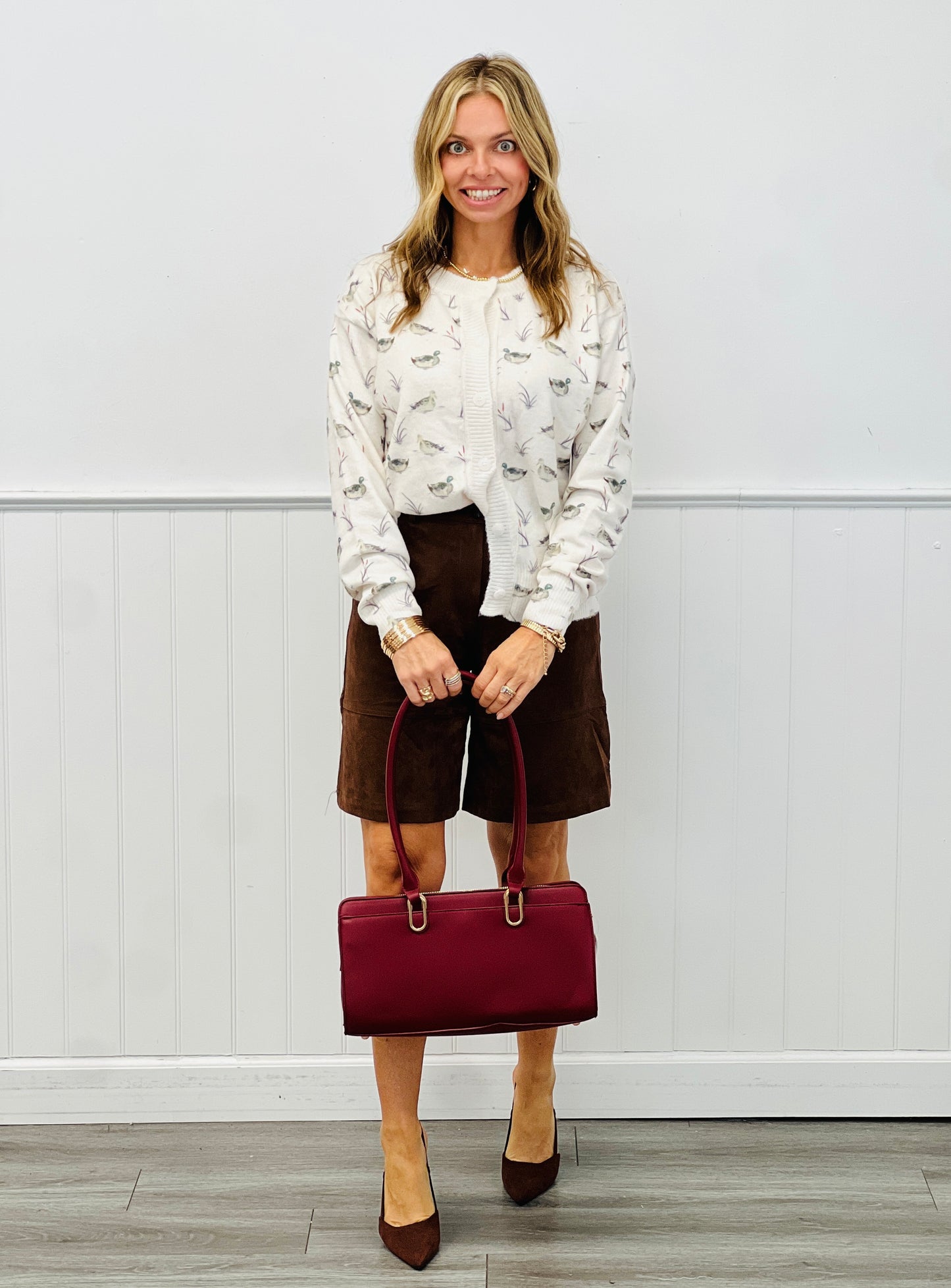 Brown Suede Knee Length Bermuda Shorts (Reg.)